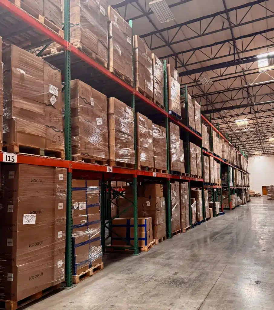 Pallet Racks Pallet racks loaded with boxed inventory in an e-commerce fulfillment warehouse in Riverside, California
