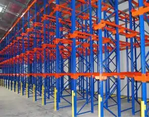 Drive-in racking system installed in a cold storage warehouse for high-density freezer storage in California