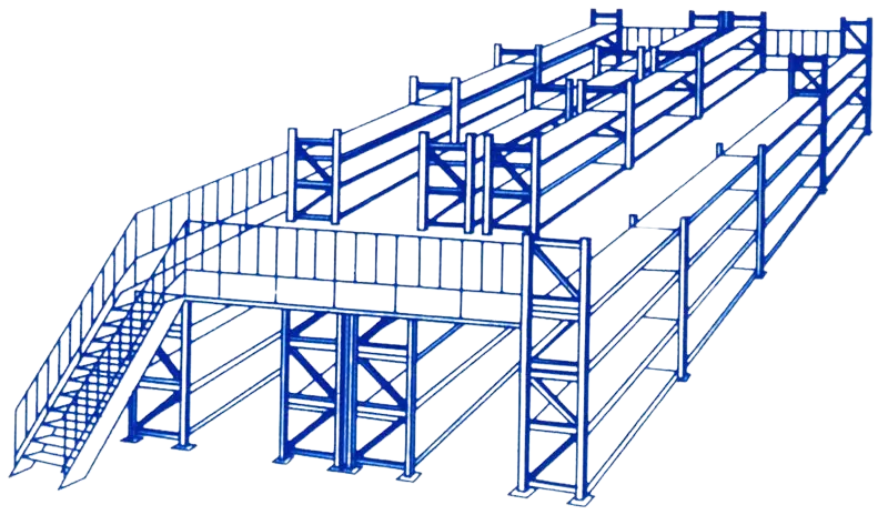 3d mezzanine rack design in a manufacturing facility