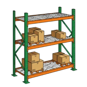 In stock pallet racks Pallet rack with boxed products, representing ready-to-ship inventory and custom racking for e-commerce fulfillment centers