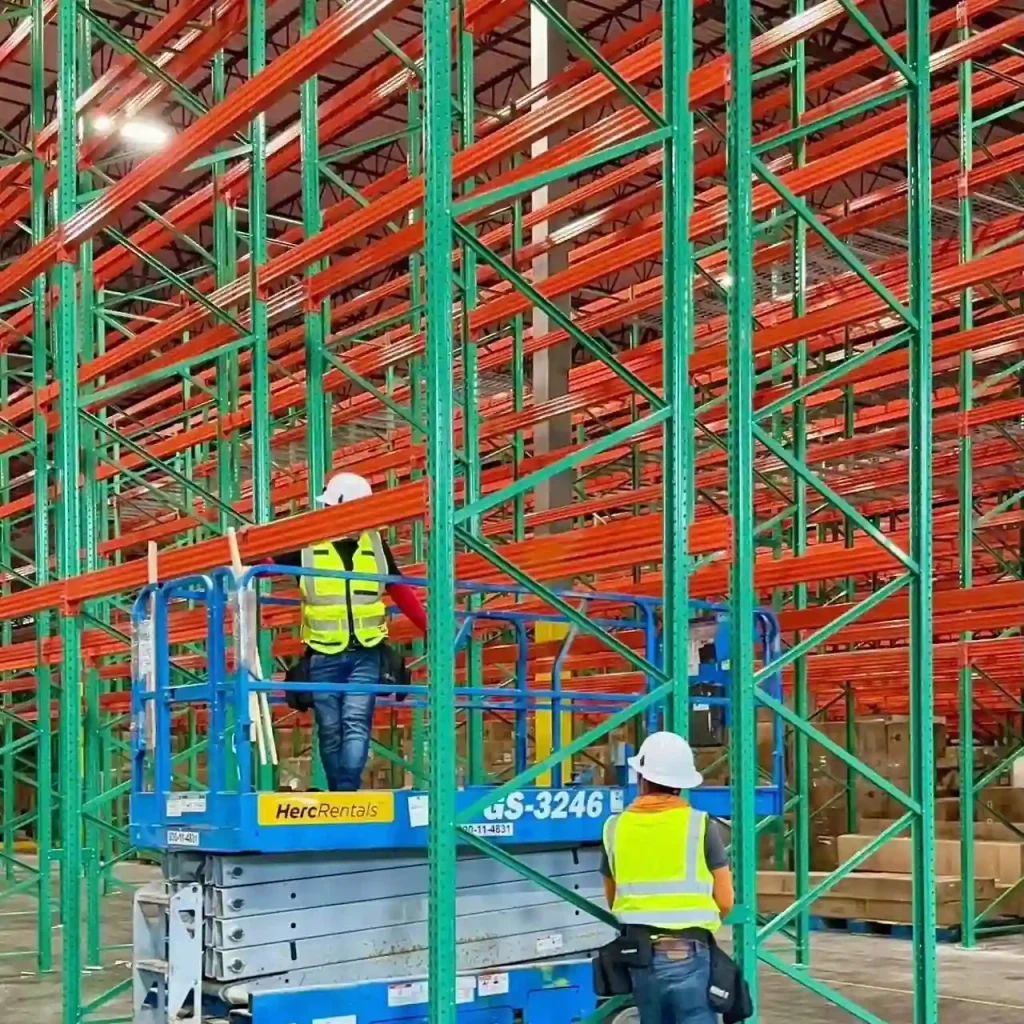 IMH installers setting up pallet racks in ontario ca