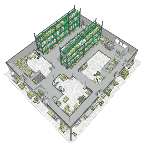 Warehouse Layout Design graphic representing custom warehouse layout designs