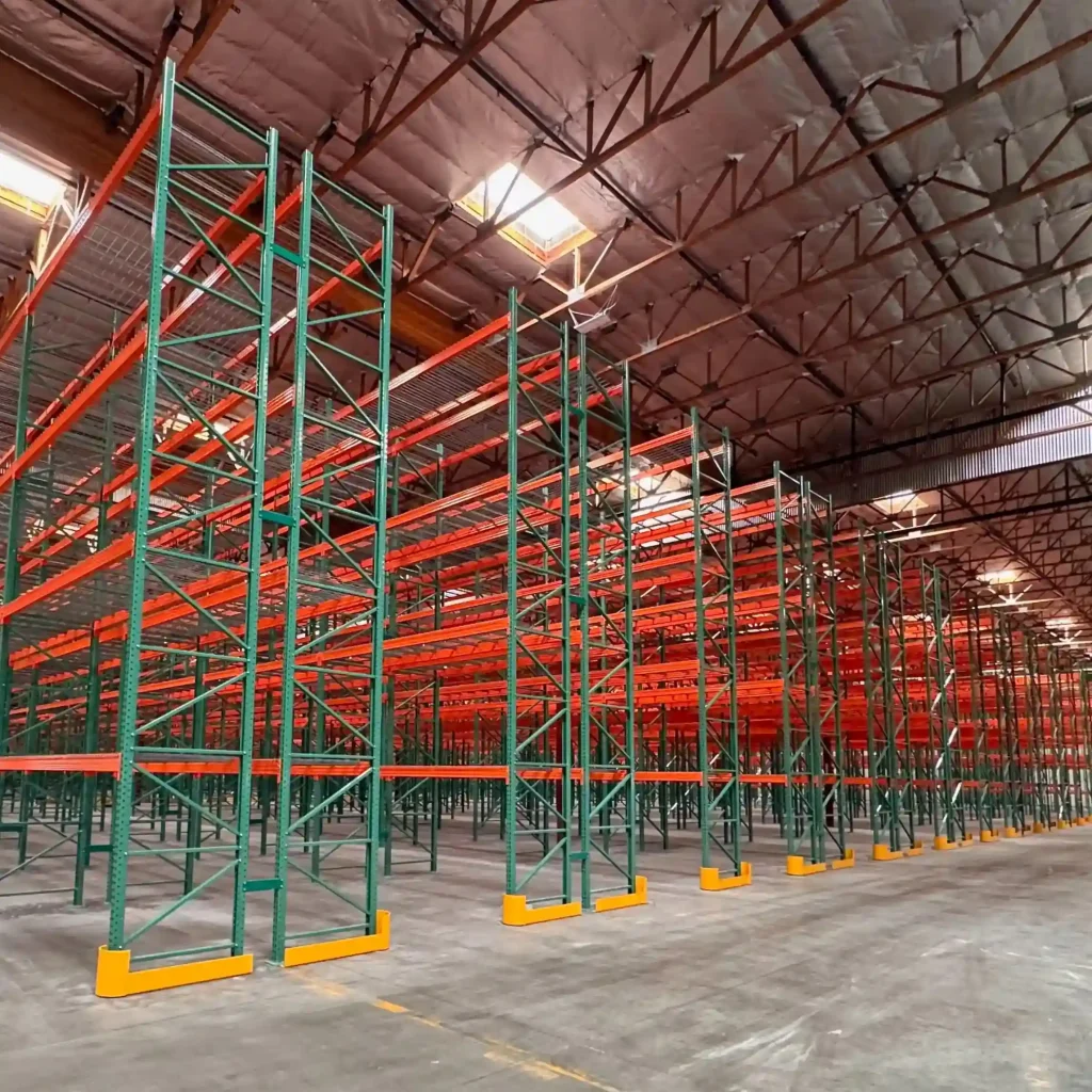 Warehouse-Racking-IMH Empty heavy-duty pallet racking in an automotive parts warehouse in California, ready for high-weight inventory storage