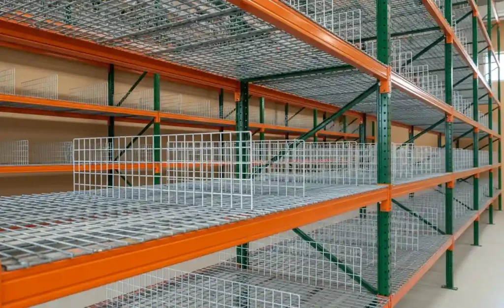 Pallet Rack Wire Deck Dividers Pallet Rack Wire Deck Dividers installed in a warehouse in Los Angeles