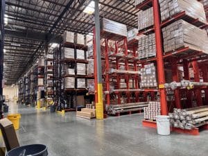 Pallet racking recently installed in a warehouse in Ontario California