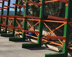 Outdoor Cantilever Racks installed in a warehouse in Los Angeles