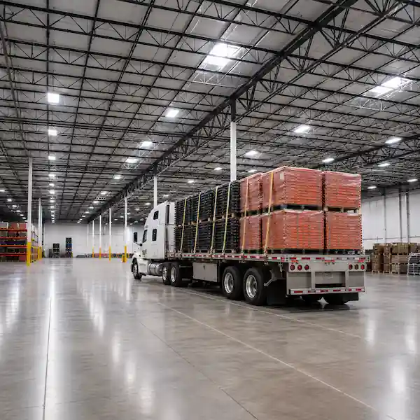 In Stock Pallet Racking Freight Truck Delivering pallet racks to a warehouse in Chino CA
